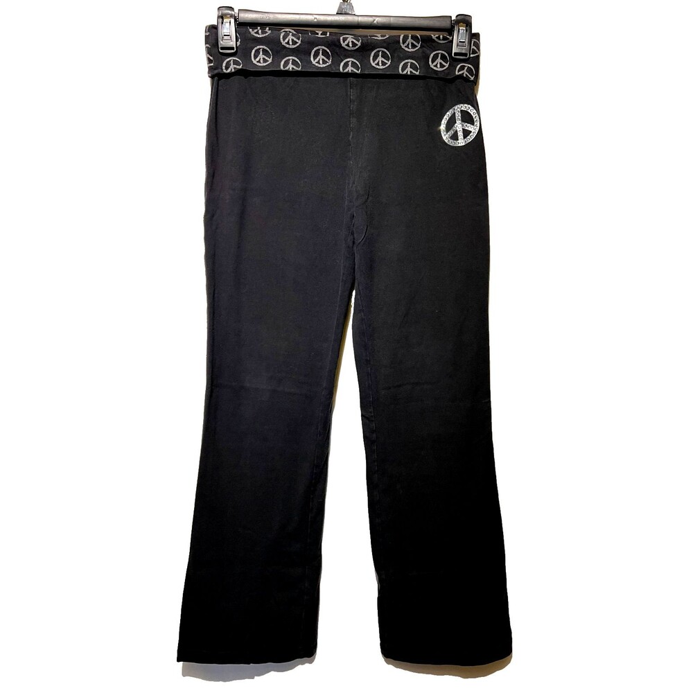 Justice Vintage Black Silver Y2K Peace Bootcut Leggings  SIZE 16 Youth